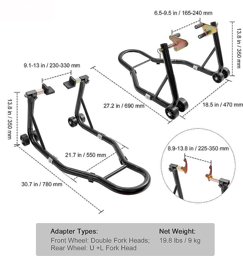 Adjustable Heavy Duty Front & Rear Wheel Lift Stand Pack (850 LBS/385 Kg)